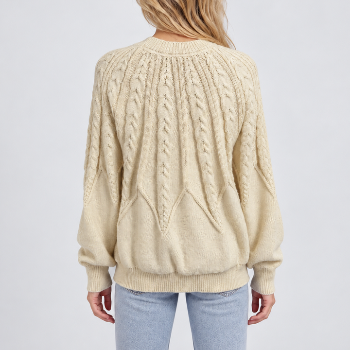 Women's Cable Knit Jumper with Balloon Sleeves
