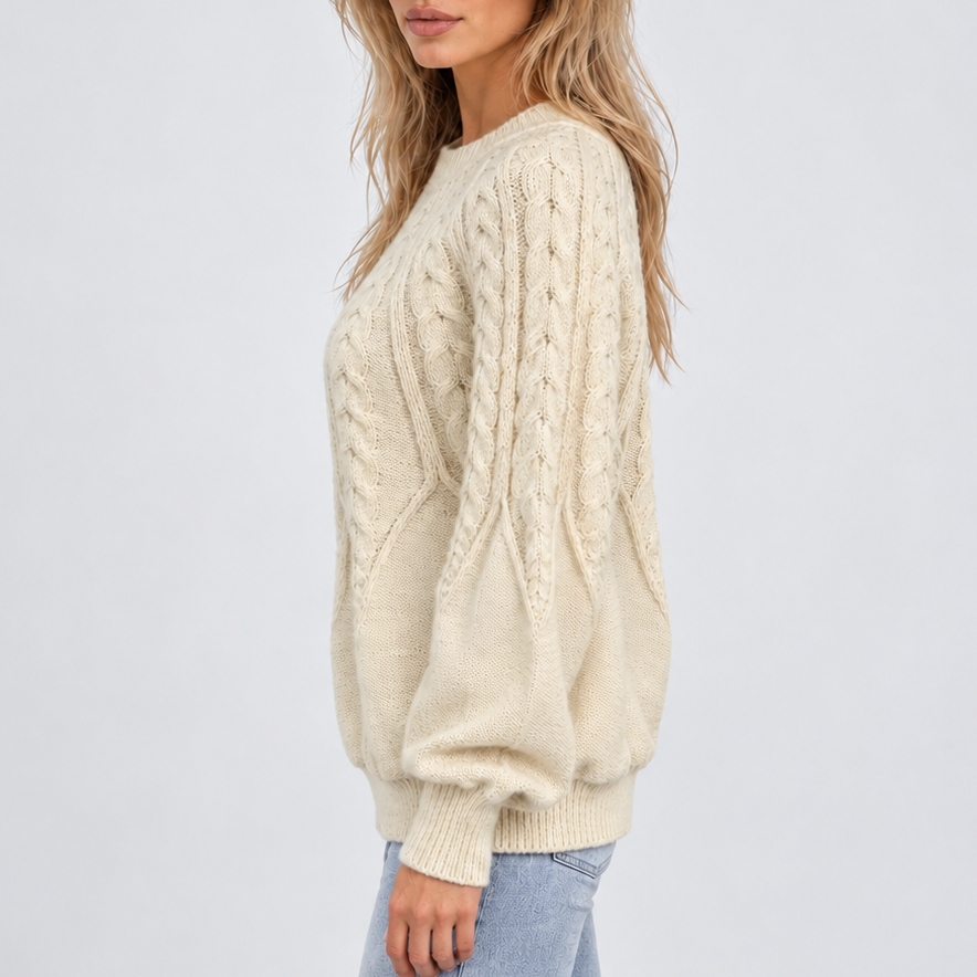 Women's Cable Knit Jumper with Balloon Sleeves