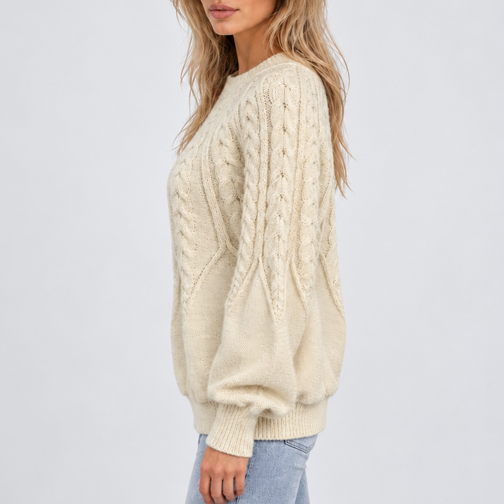 Women's Cable Knit Jumper with Balloon Sleeves