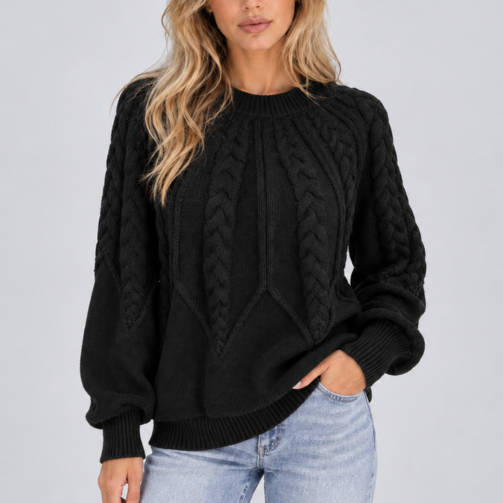 Women's Cable Knit Jumper with Balloon Sleeves
