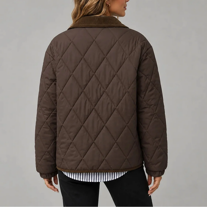 Women's Diamond Quilted Jacket with Corduroy Collar