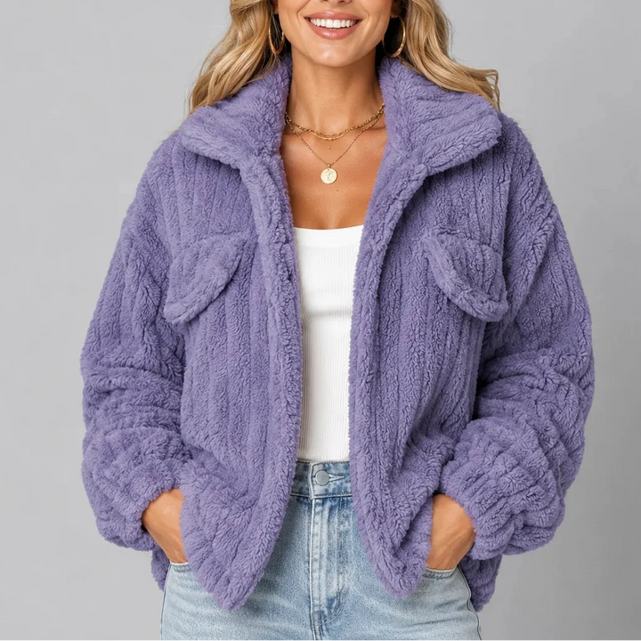 Women's Teddy Fleece Jacket with Wide Collar