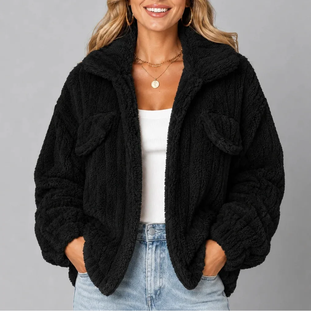 Women's Teddy Fleece Jacket with Wide Collar
