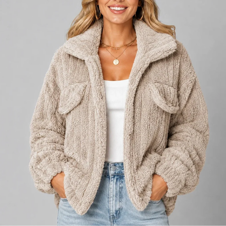 Women's Teddy Fleece Jacket with Wide Collar