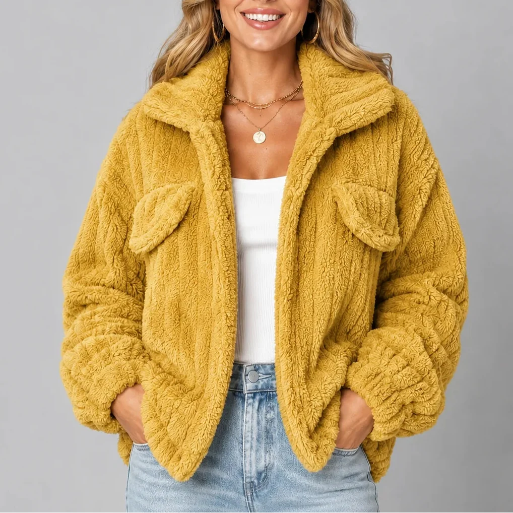 Women's Teddy Fleece Jacket with Wide Collar