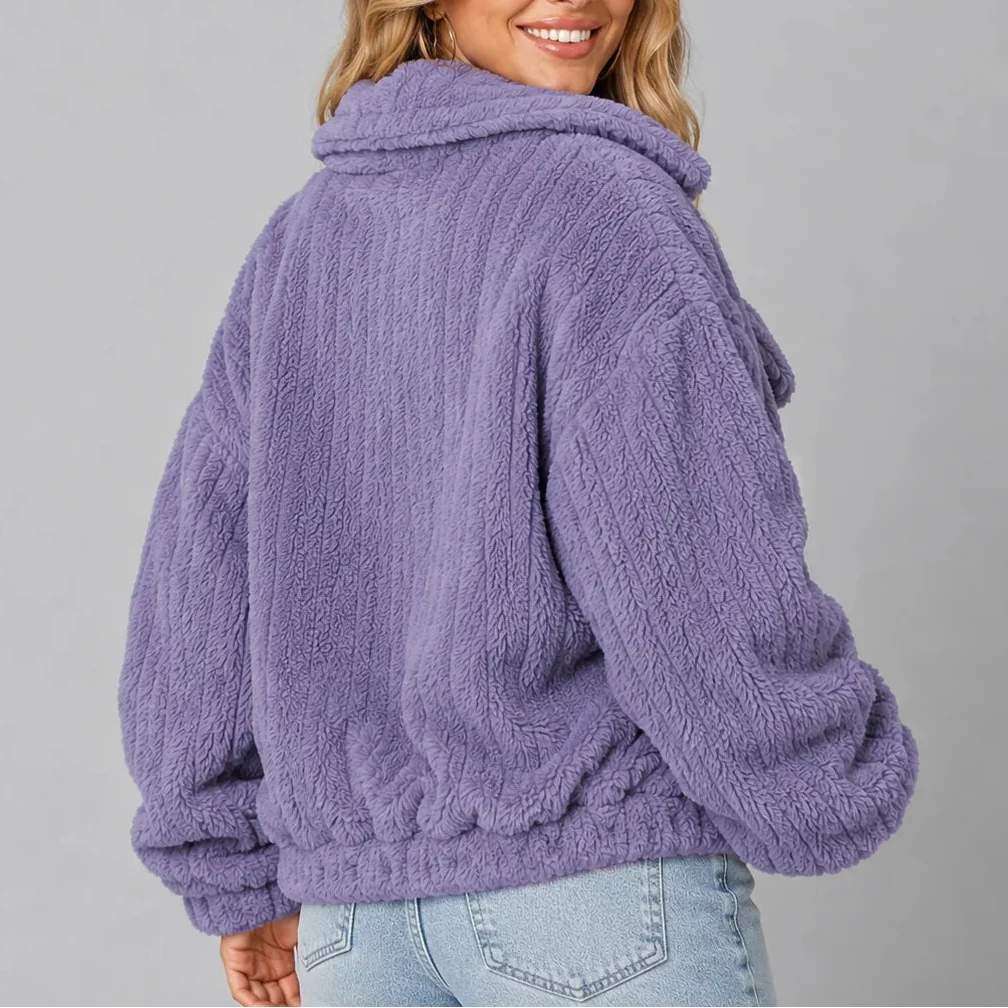 Women's Teddy Fleece Jacket with Wide Collar