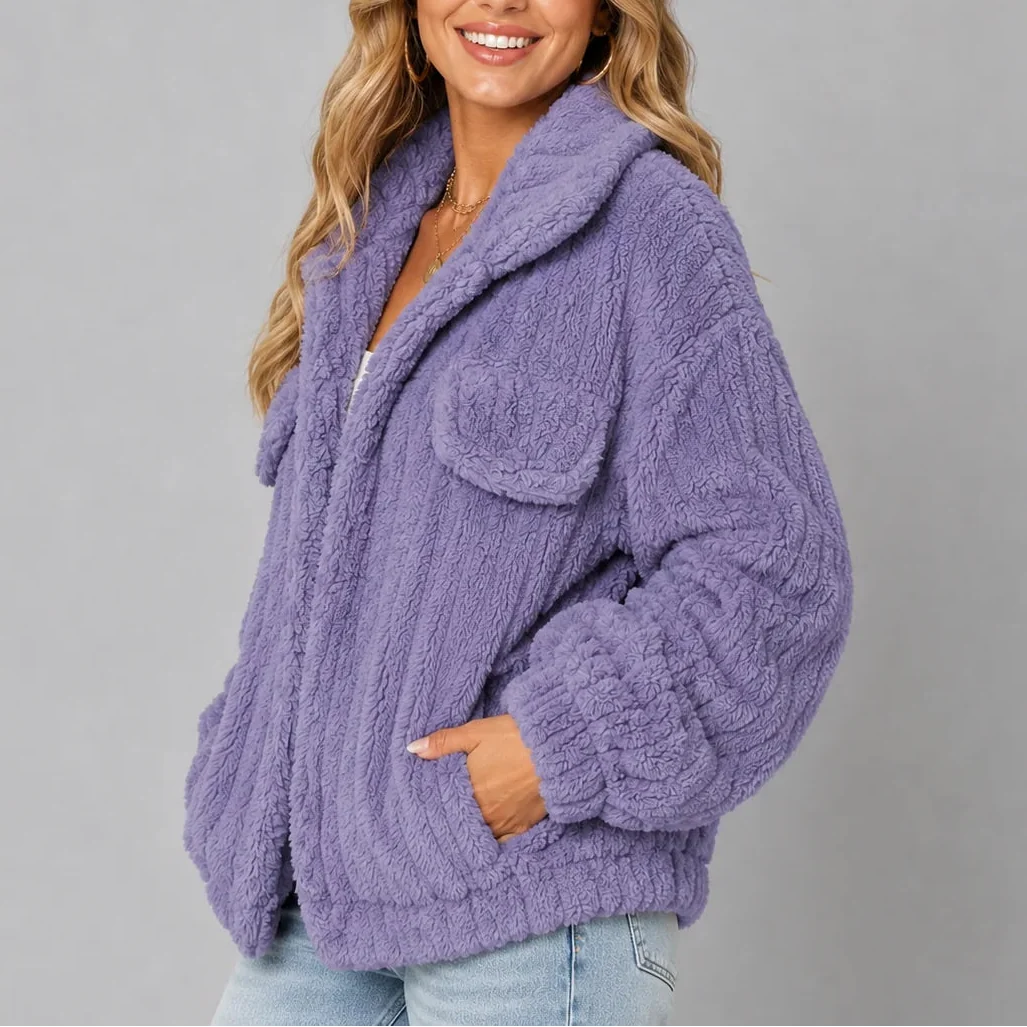 Women's Teddy Fleece Jacket with Wide Collar