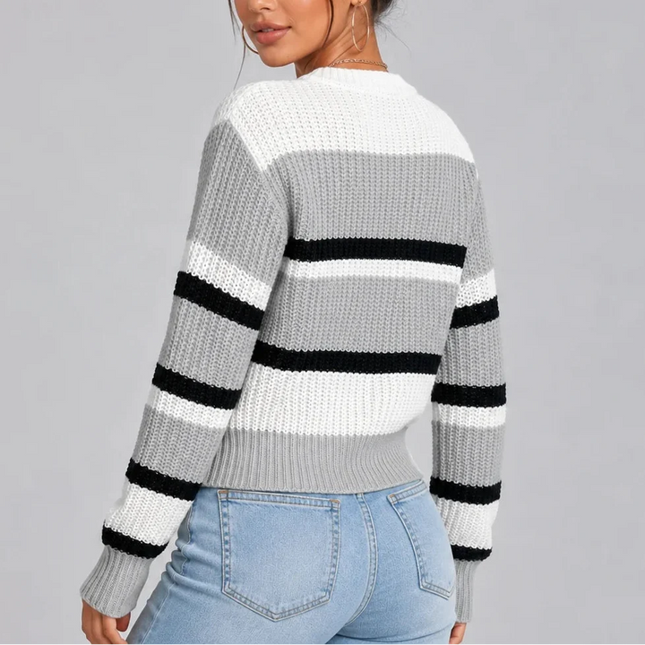 Women's Striped Knitted Jumper with Crew Neck