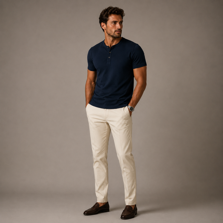 Men’s Short Sleeve Henley Shirt with Button Placket
