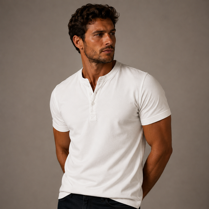 Men’s Short Sleeve Henley Shirt with Button Placket