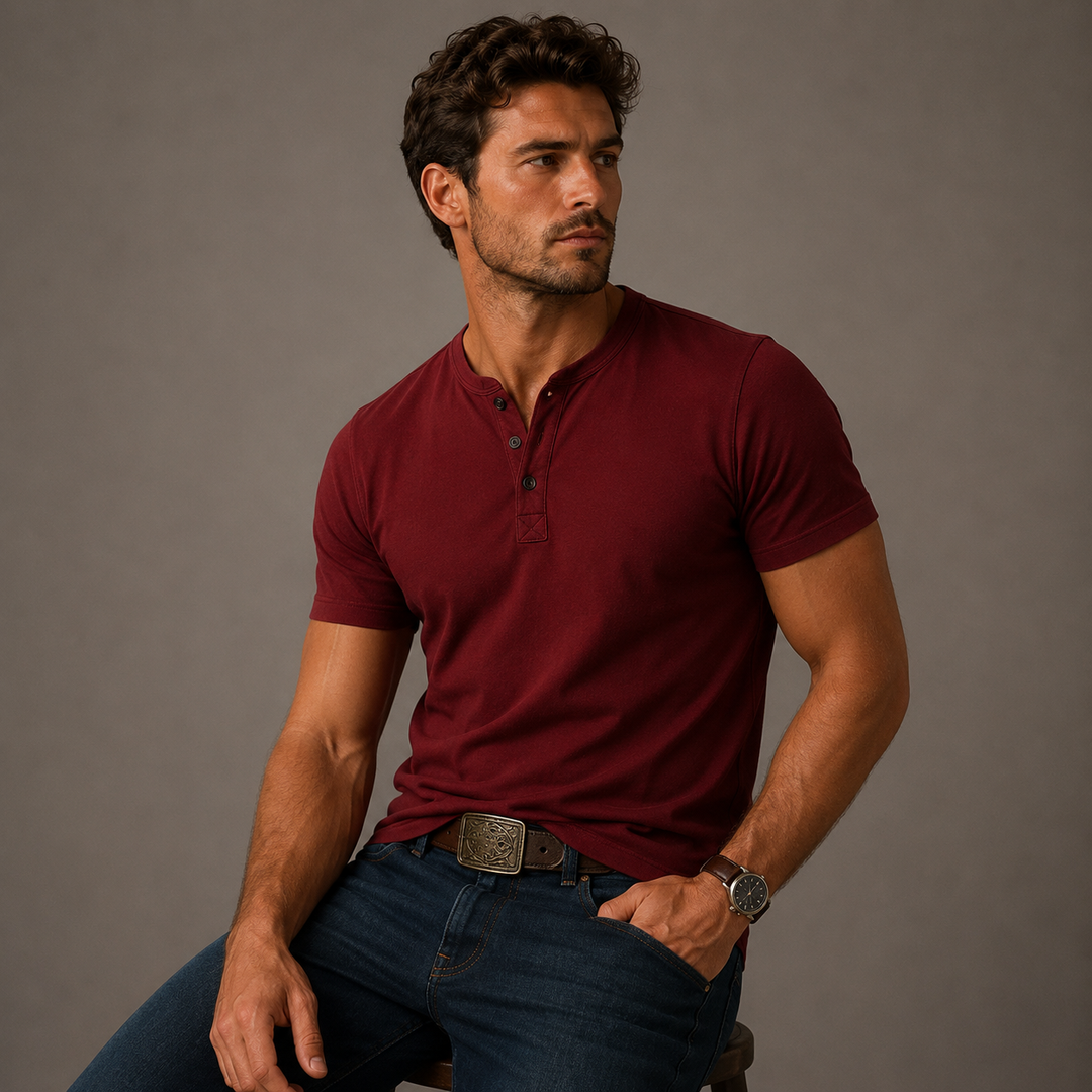 Men’s Short Sleeve Henley Shirt with Button Placket
