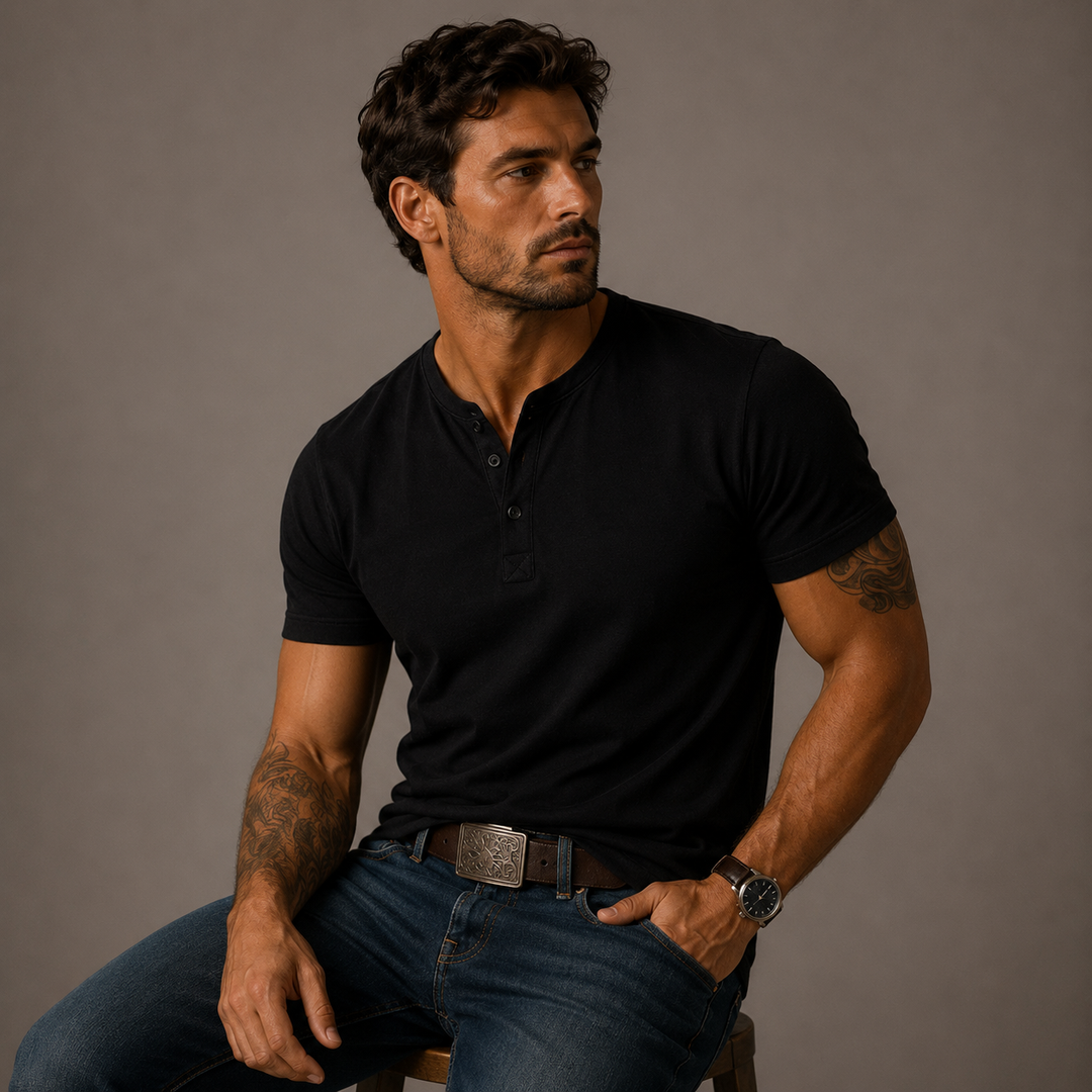 Men’s Short Sleeve Henley Shirt with Button Placket