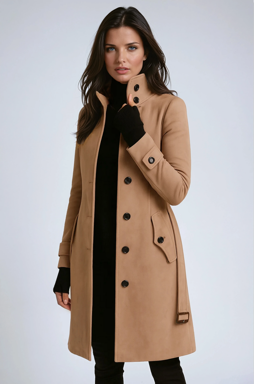 Women's Double-Breasted Longline Coat with Belt