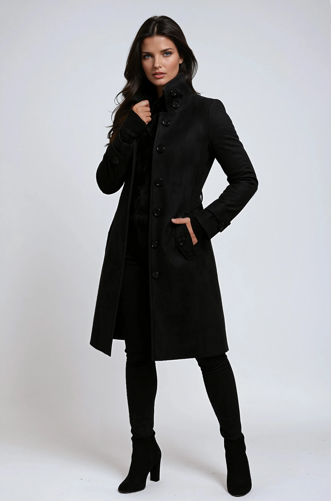 Women's Double-Breasted Longline Coat with Belt