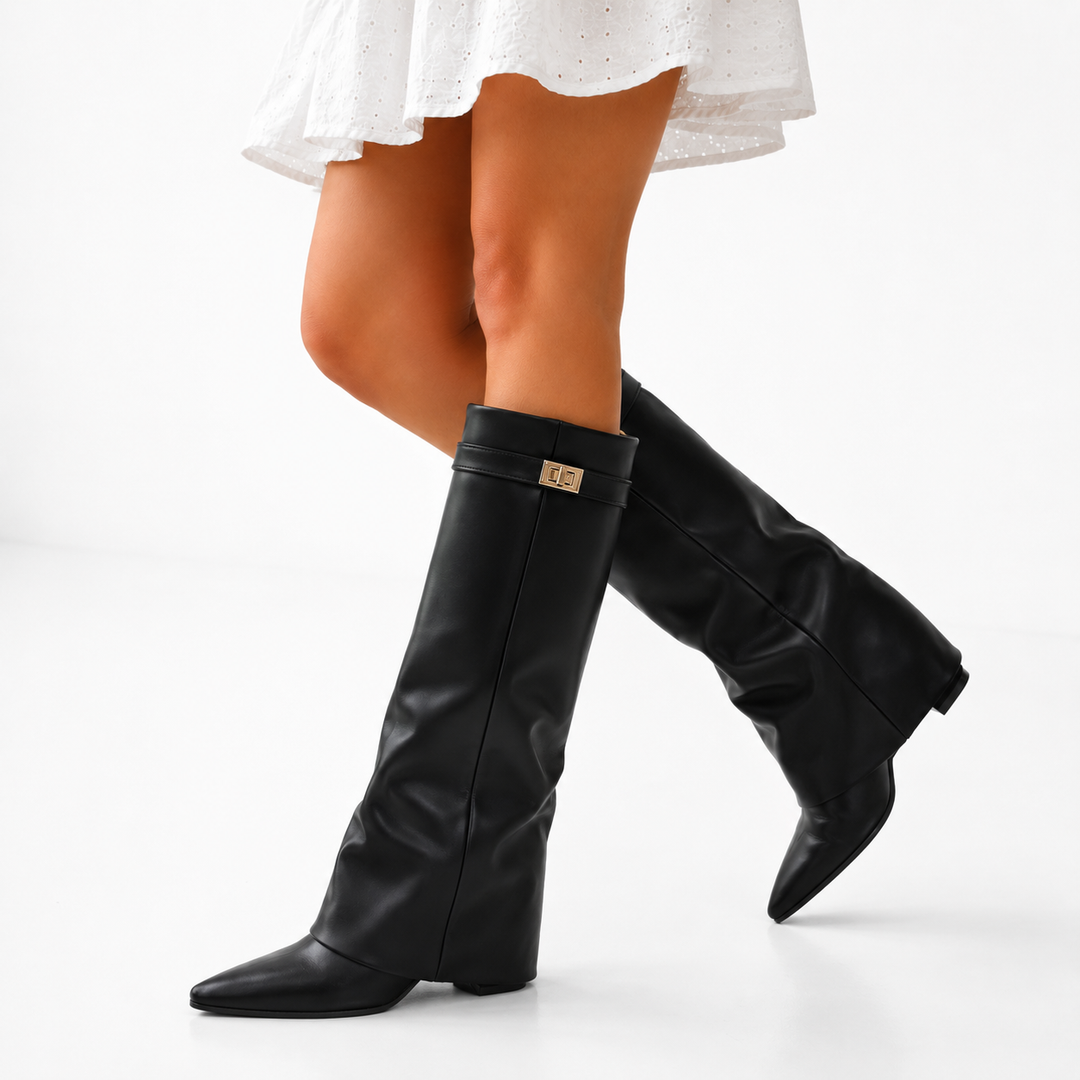 Women's Leather Knee High Fold-Over Boots