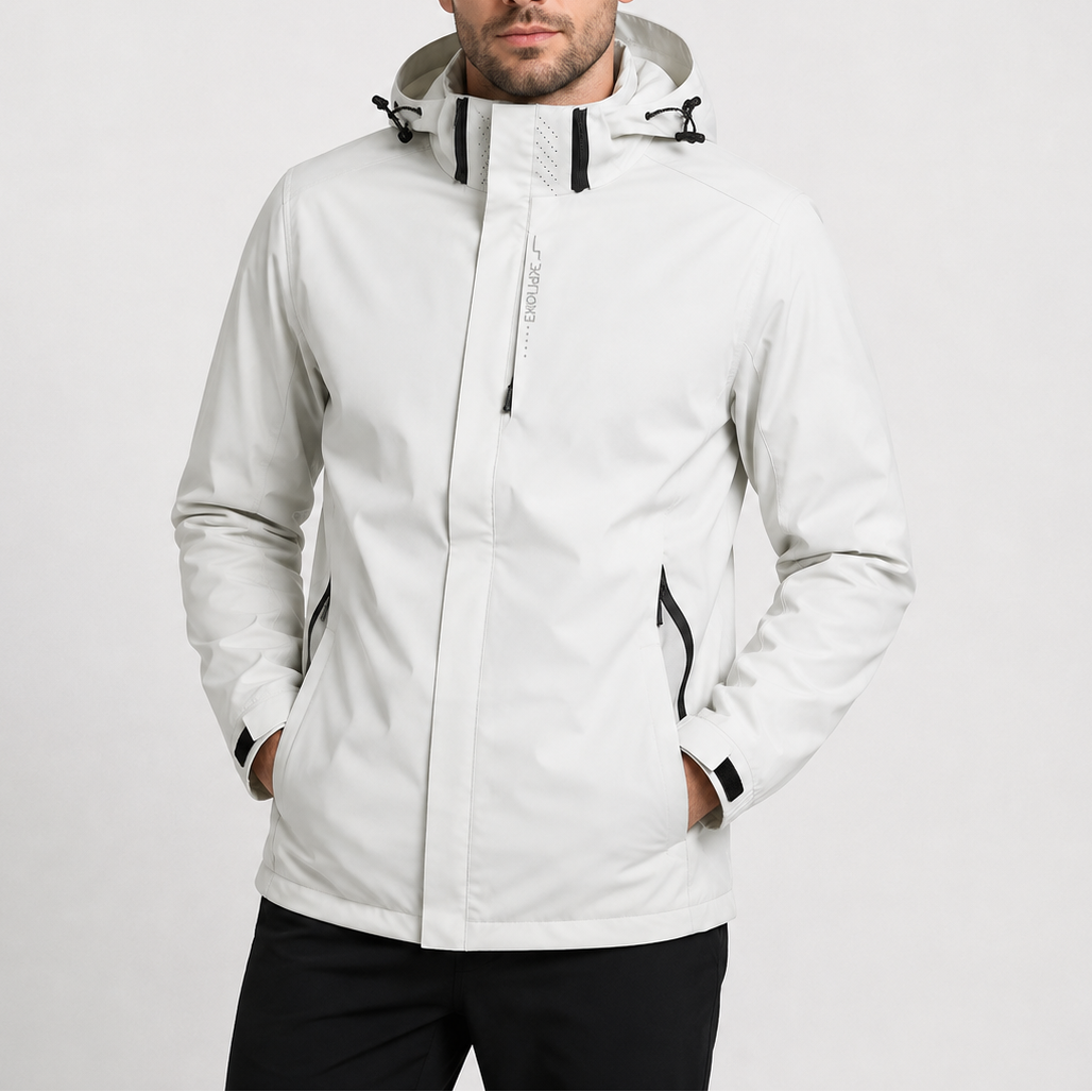 Men's Waterproof Jacket with Hood and Zip Pockets