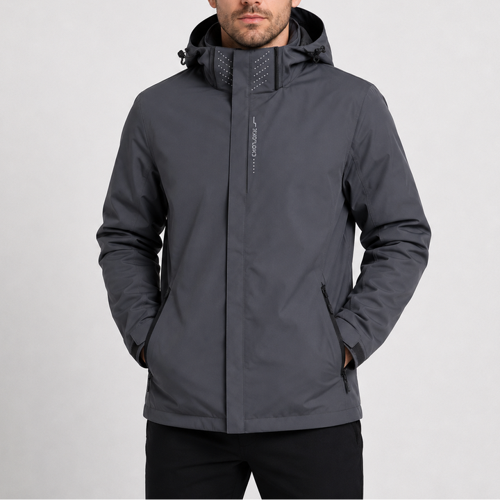 Men's Waterproof Jacket with Hood and Zip Pockets