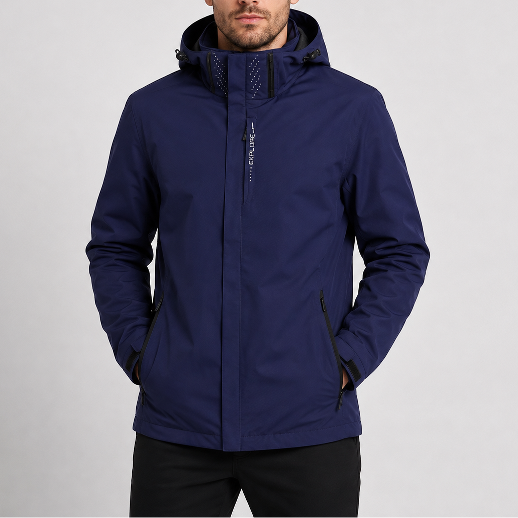 Men's Waterproof Jacket with Hood and Zip Pockets