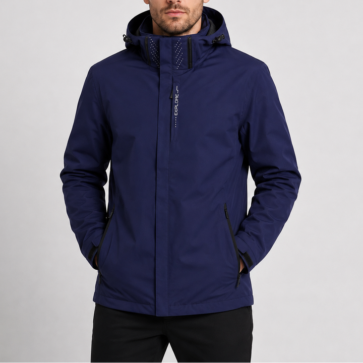 Men's Waterproof Jacket with Hood and Zip Pockets