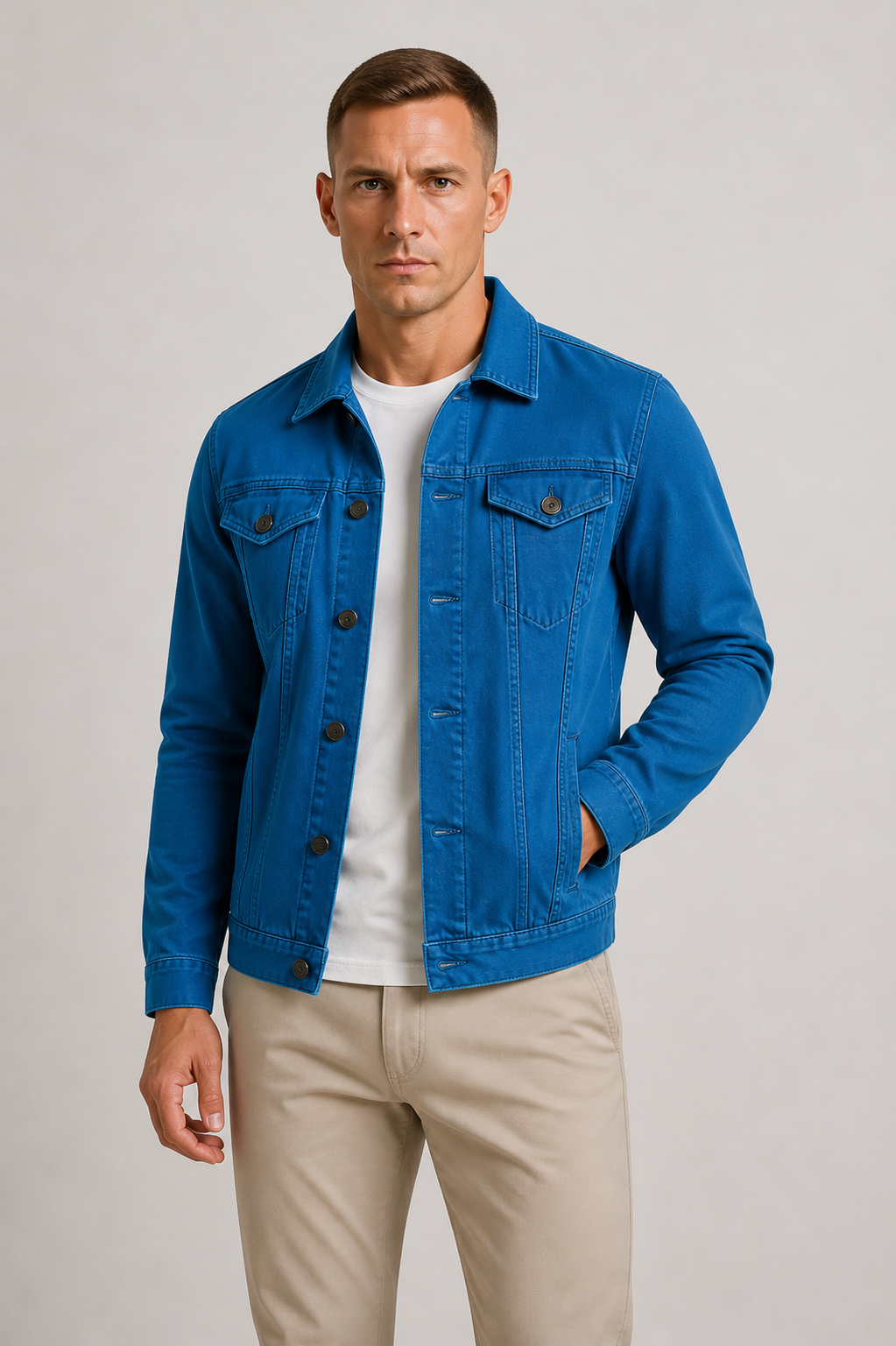 Men's Button-Front Denim Trucker Jacket