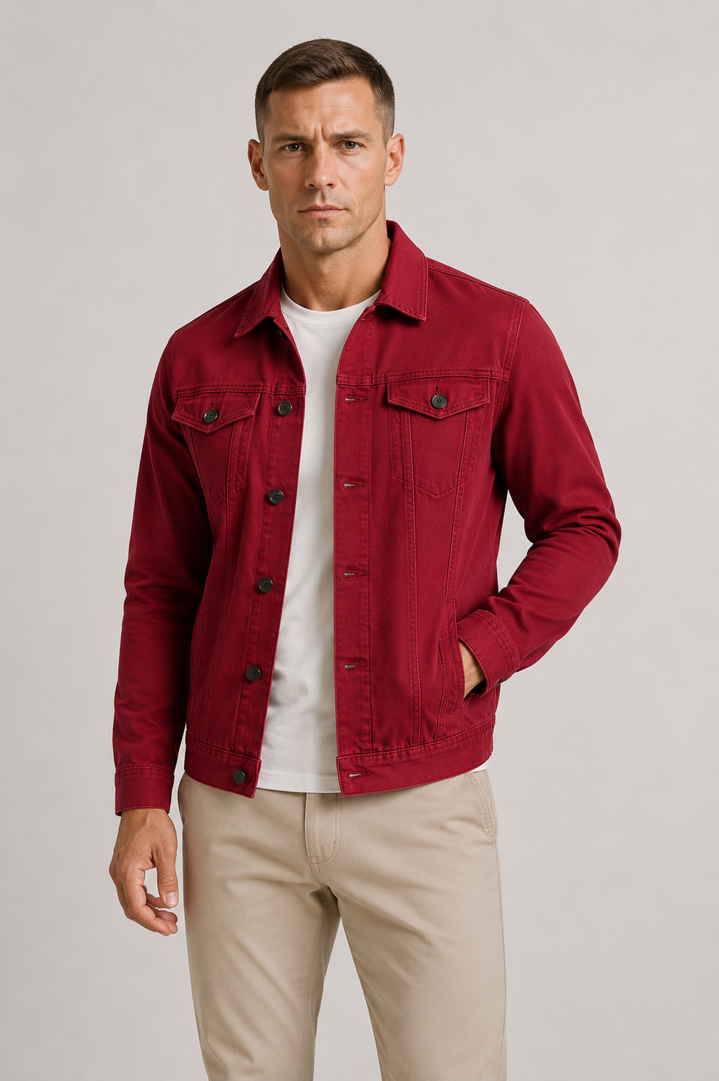 Men's Button-Front Denim Trucker Jacket