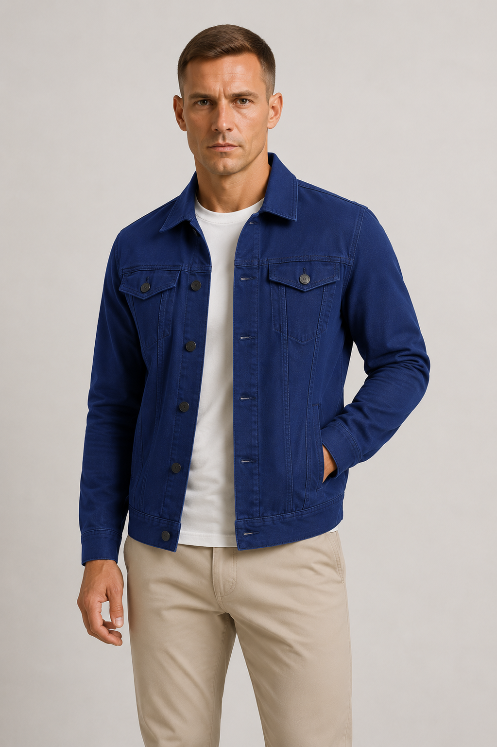 Men's Button-Front Denim Trucker Jacket