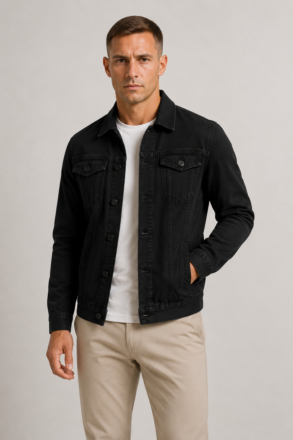 Men's Button-Front Denim Trucker Jacket