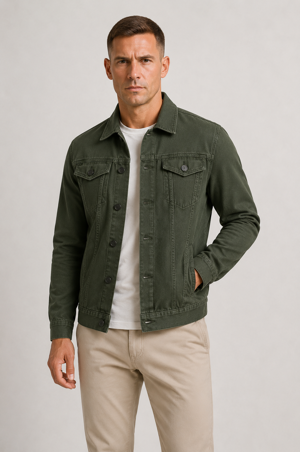 Men's Button-Front Denim Trucker Jacket