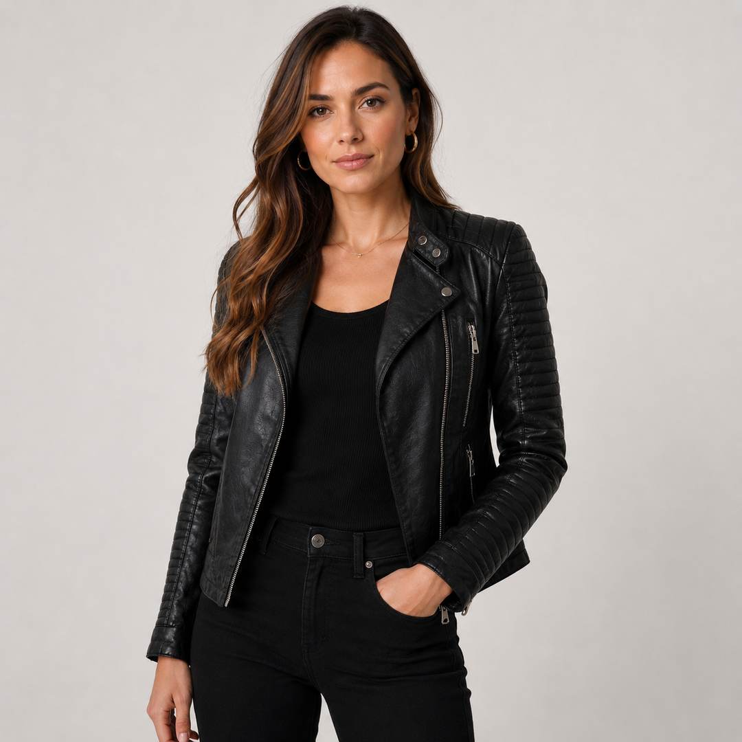 Veste de motard en cuir pour femme avec poches zippées