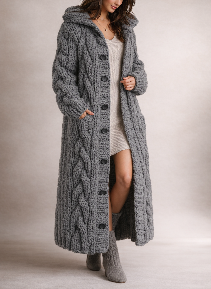 Women's Chunky Knit Maxi Cardigan with Hood