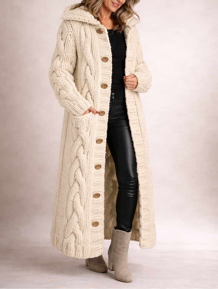 Women's Chunky Knit Maxi Cardigan with Hood
