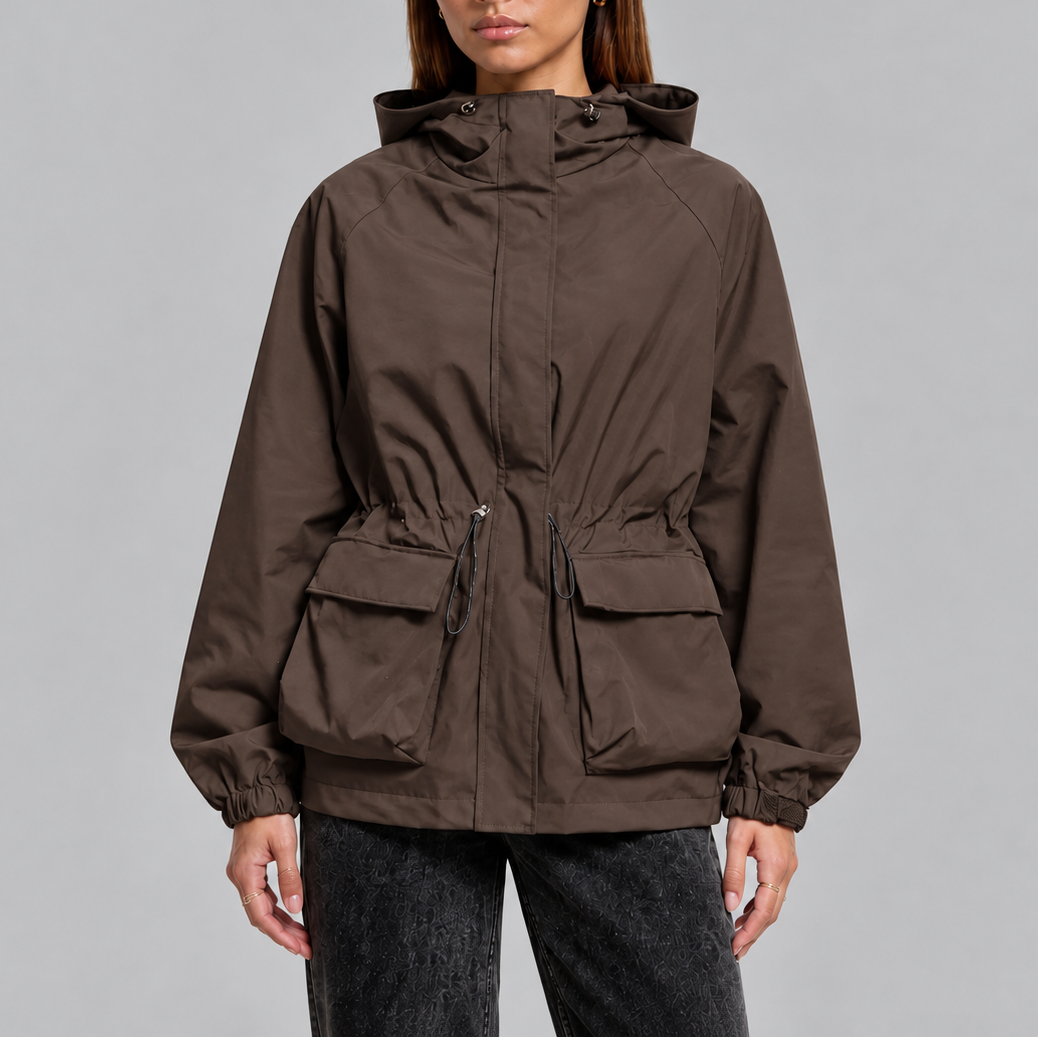 Women's Waterproof Hooded Jacket with Drawstring Waist