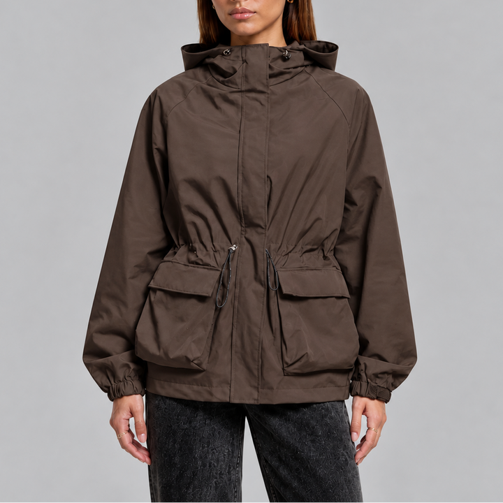 Women's Waterproof Hooded Jacket with Drawstring Waist