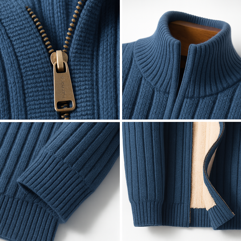 Men's Knit Zip-Up Cardigan with Stand Collar