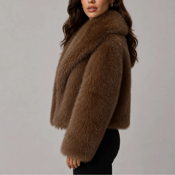 Veste courte en fausse fourrure pour femme avec col oversize