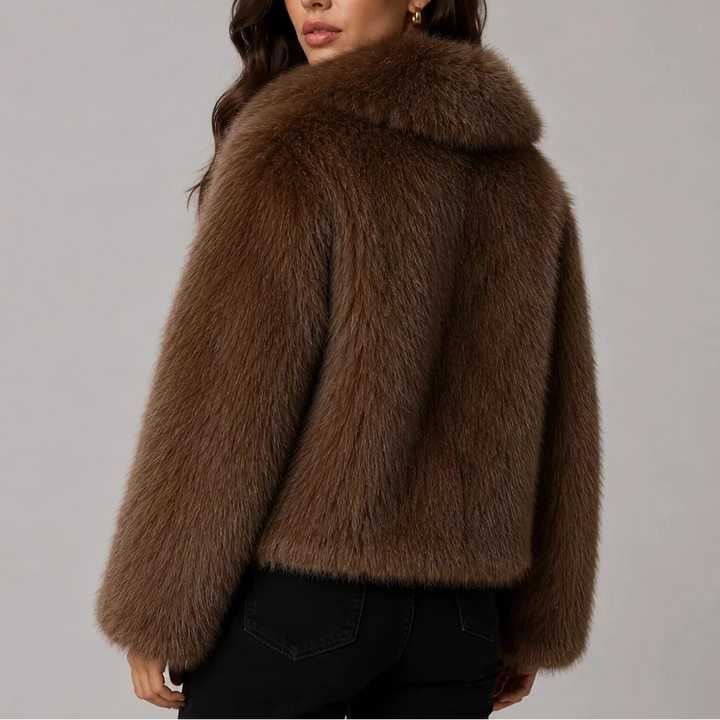 Veste courte en fausse fourrure pour femme avec col oversize