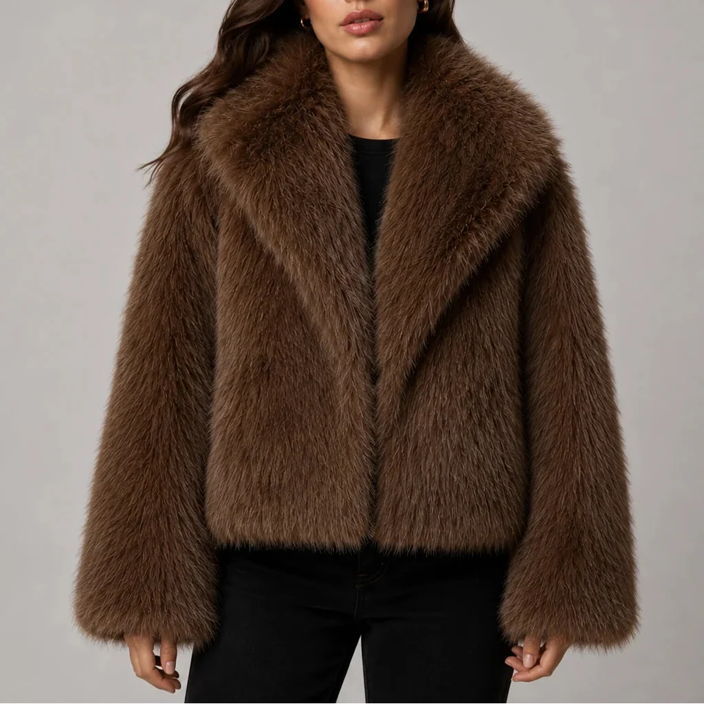 Veste courte en fausse fourrure pour femme avec col oversize