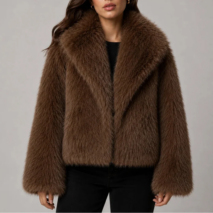Veste courte en fausse fourrure pour femme avec col oversize