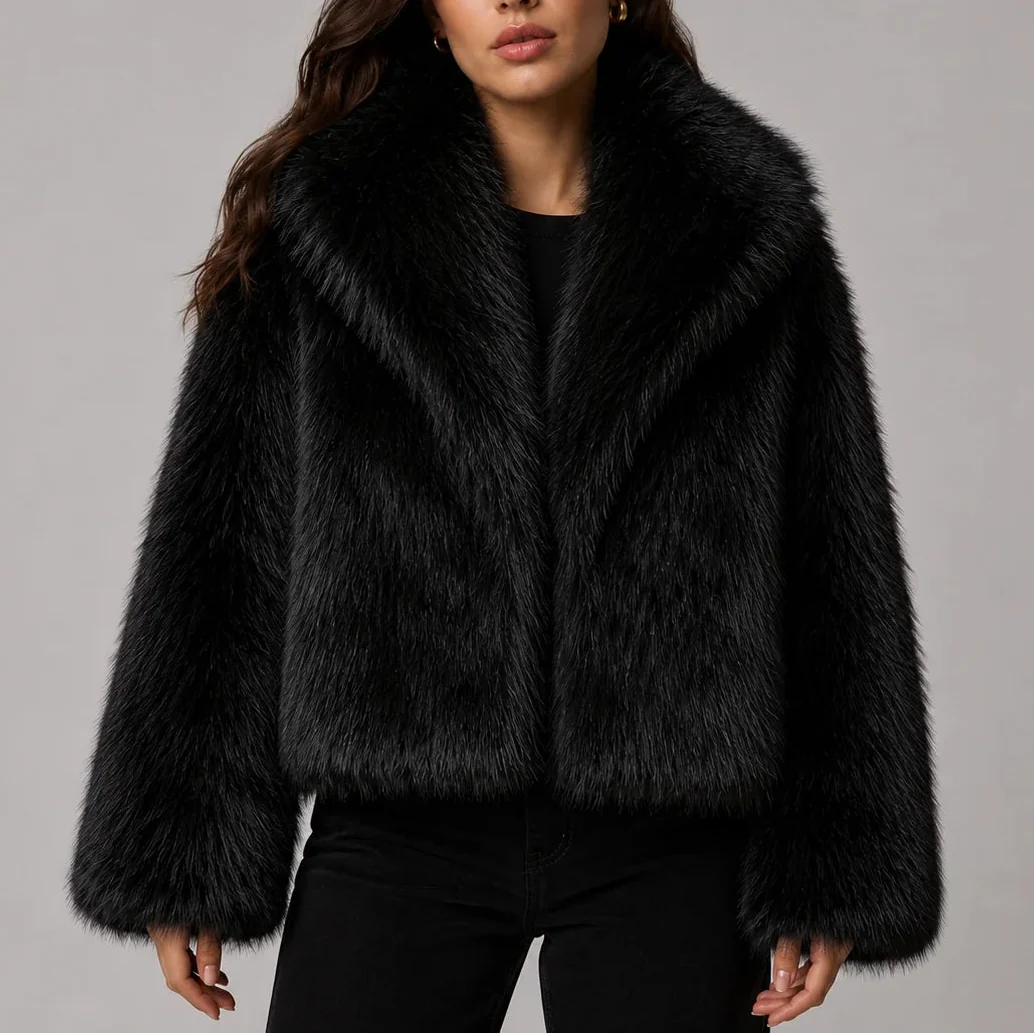 Veste courte en fausse fourrure pour femme avec col oversize