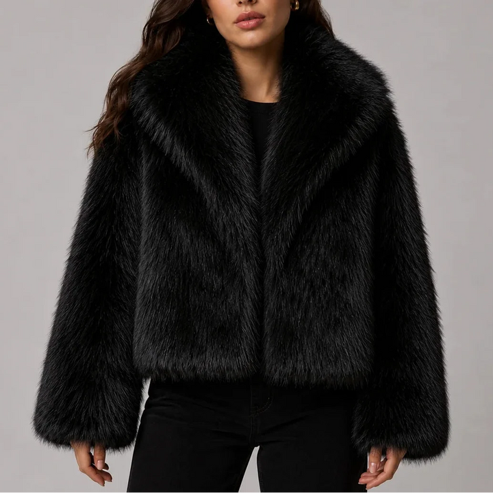 Veste courte en fausse fourrure pour femme avec col oversize