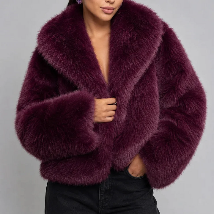 Veste courte en fausse fourrure pour femme avec col oversize