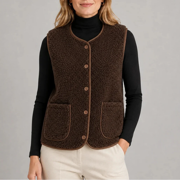Gilet en polaire teddy pour femme, boutonné, avec poches plaquées
