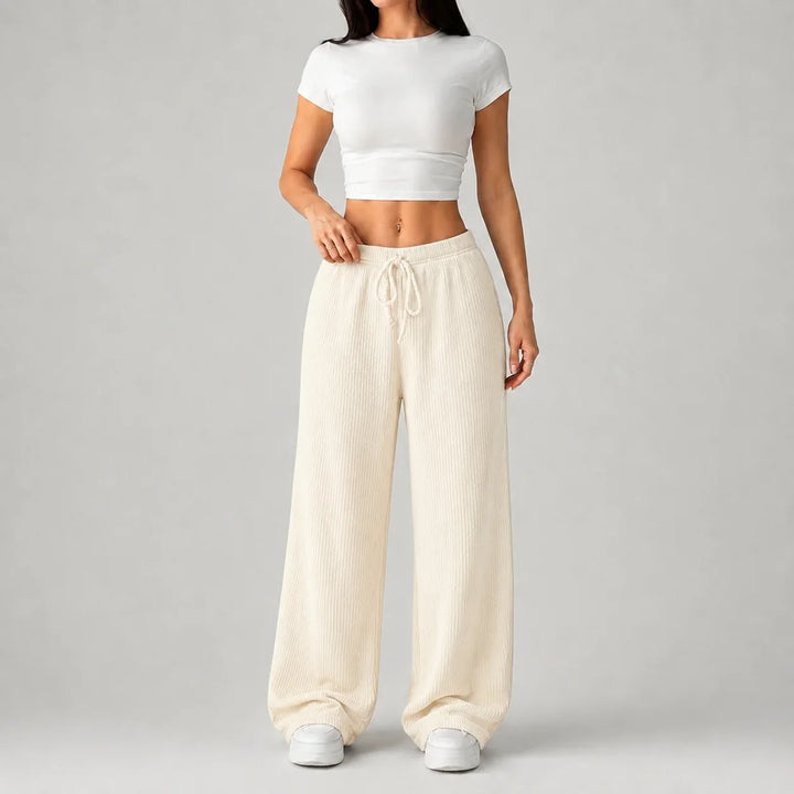 Women's Ribbed Wide Leg Lounge Pants with Drawstring Waist