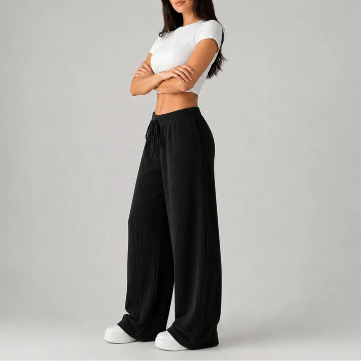 Women's Ribbed Wide Leg Lounge Pants with Drawstring Waist
