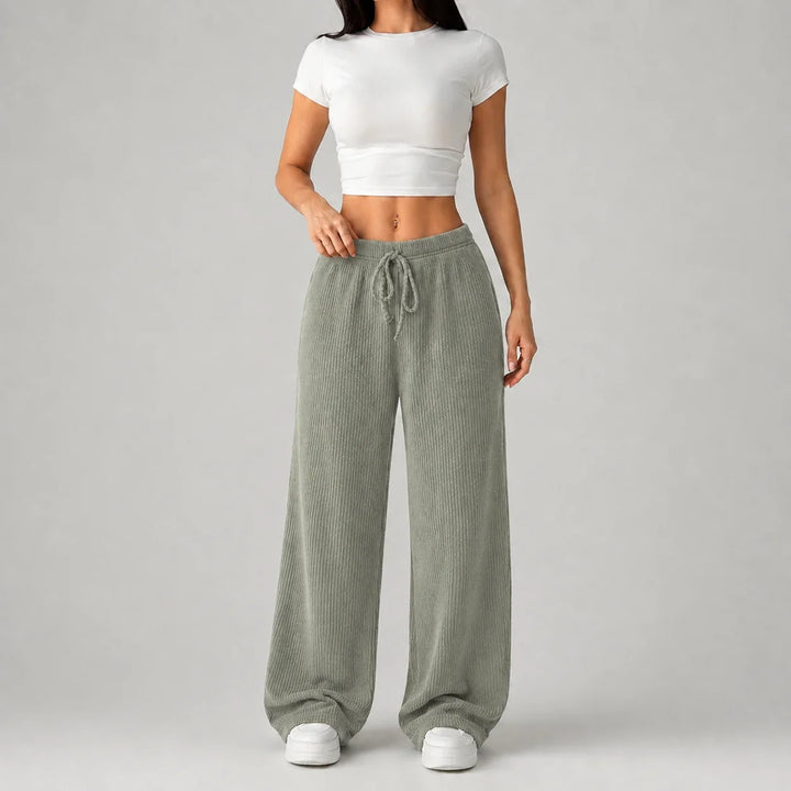 Women's Ribbed Wide Leg Lounge Pants with Drawstring Waist
