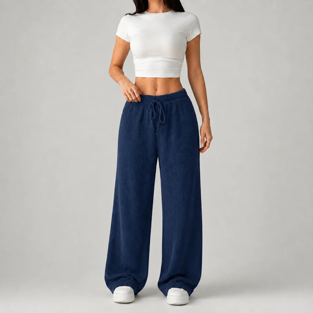 Women's Ribbed Wide Leg Lounge Pants with Drawstring Waist