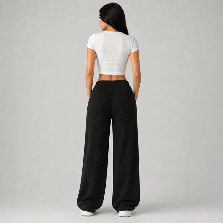 Women's Ribbed Wide Leg Lounge Pants with Drawstring Waist