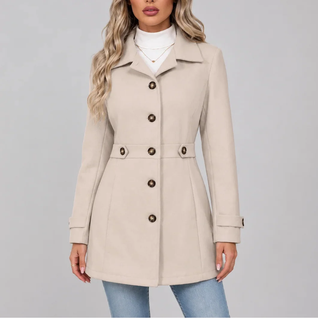 Women's Fitted Waist Overcoat with Button Front