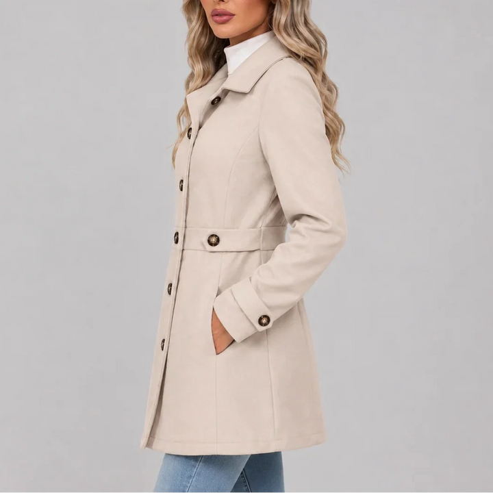 Women's Fitted Waist Overcoat with Button Front