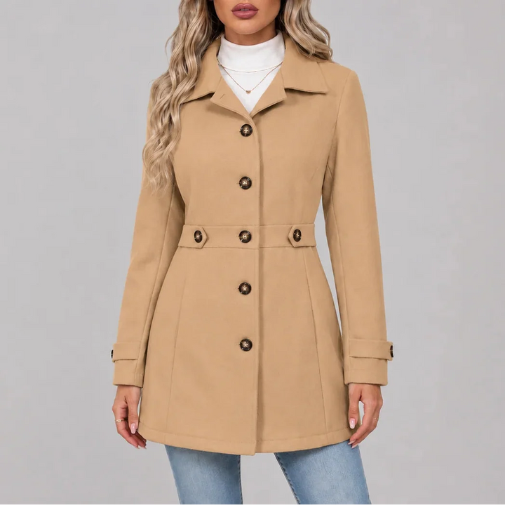 Women's Fitted Waist Overcoat with Button Front